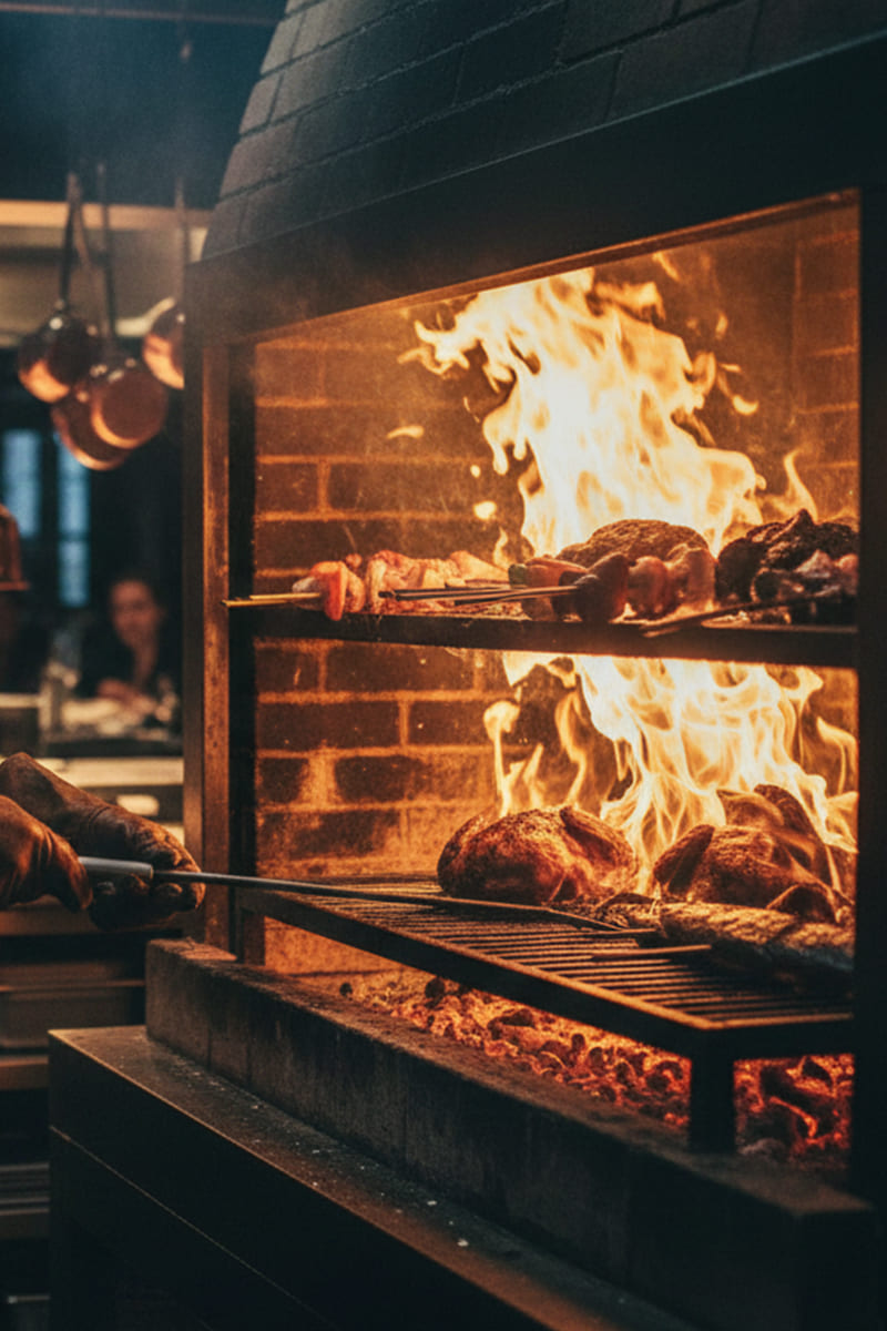 Chef grilling skewers